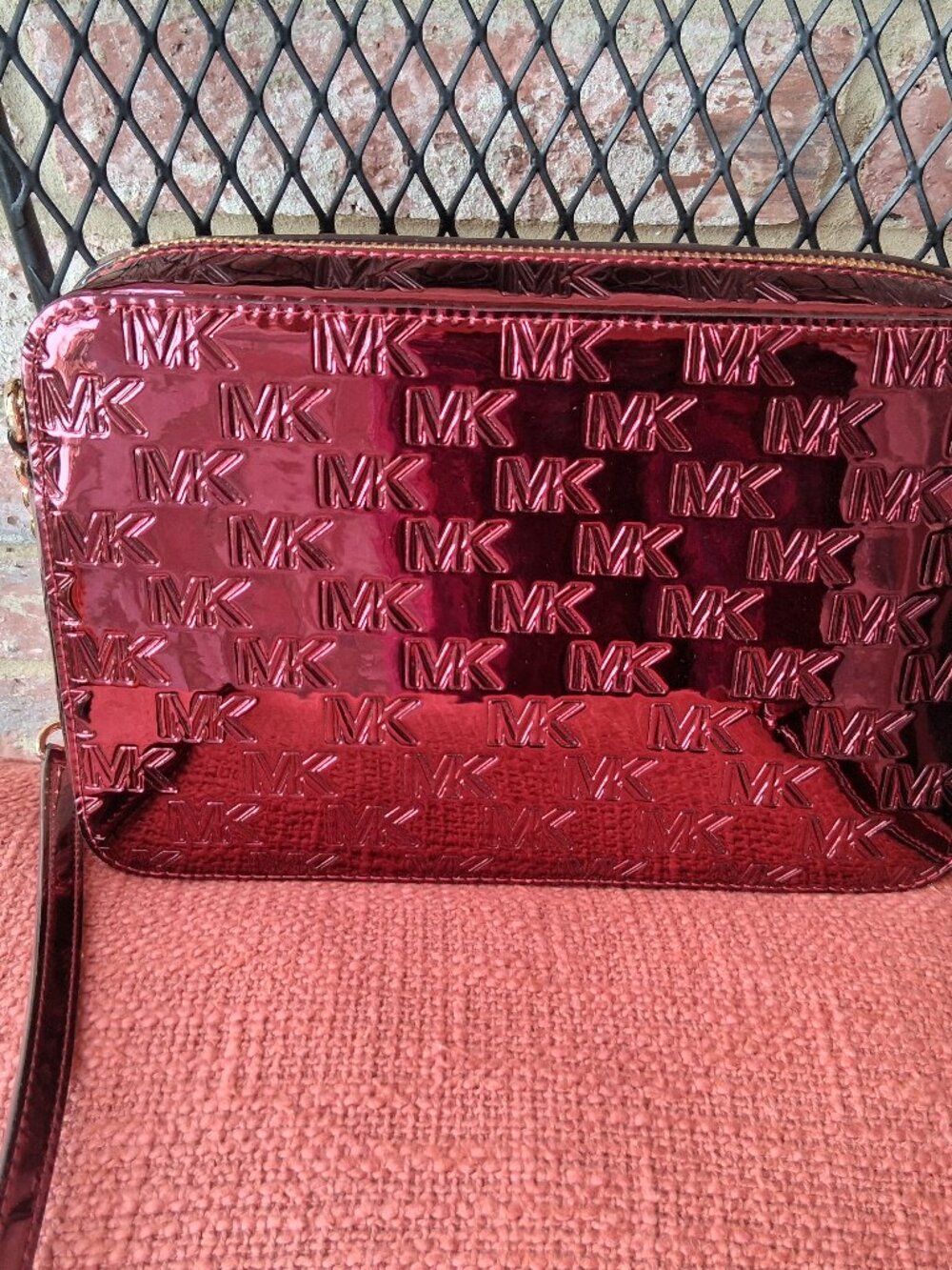 Michael Kors Large Jet Set East west MK Embossed Specchio Leather Crossbody Bag